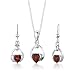 Sterling Silver Rhodium Finish 2.00 carats total weight Heart Shape Garnet Pendant Earrings and 18 inch Necklace Set