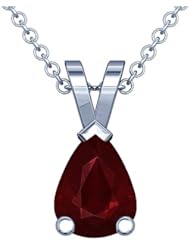 18K White Gold Pear Cut Ruby Solitaire Pendant