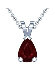 14K White Gold Pear Cut Ruby Solitaire Pendant