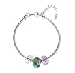 "Pandora" Style Starter Bracelet (B302) + 3 Beads - 8.5" (22 cms) - Silver Tone Metal ~ Pink, Green & Clear