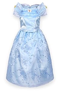 JerrisApparel 2015 New Cinderella Dress Princess Costume Butterfly Girl (7 Years, Light Blue)