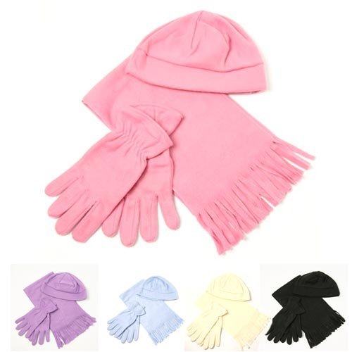 Women's 3-Piece Fleece Set: Glove, Hat, & Scarf Included (Sizes M-L, Scarf Dimensions 8 x 56)