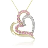 10k Yellow Gold Pink Sapphire and Diamond Heart Pendant, 18