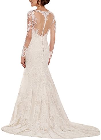 Ice Beauty Long Sleeves Mermaid Bride Vintage Lace Bridal Dressses Wedding Gowns Ivory US 16W