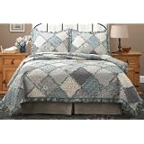 Raggedy Patch Blue Full Queen Quilt with 2 Shams by Pem America