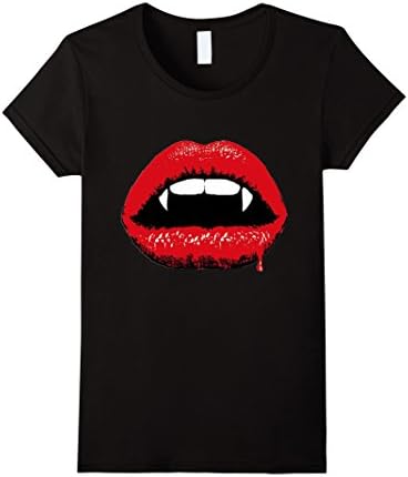 Women's Sexy Vampire Mouth T-Shirt Graphic Tee Medium Black