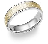 14K Two-tone Gold Hammered Wedding Band Ring