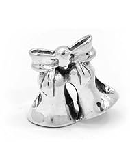.925 Sterling Silver " Wedding Bells " Charm Bead for Snake Chain Charm Bracelet 3216