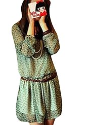 Spring Long Sleeves Short General Print Vintage Chiffon  Dress