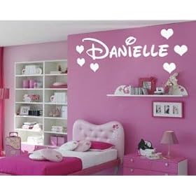 (LARGE) DISNEY STYLE PERSONALISED NAME & HEARTS BEDROOM VINYL WALL ART DECAL STICKER 14 COLOURS AVAILABLE