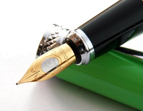 Luxury Lime Green Fountain Pen Chrome Carved Ring & Tip with Push in Style Ink Converter