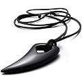 KONOV Schmuck Herren Edelstahl Wolf Gebiss Speer Anh�nger mit Schwarz Kette, Halskette Kettenanh�nger Herrenkette Herrenanh�nger, Farbe Schwarz