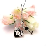 Black Heart & Key Cell Phone Charm Strap Cubic Stone