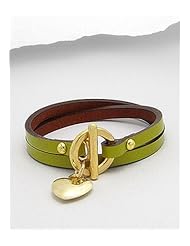 Lawn Green Heart Leather Bracelet In White Base
