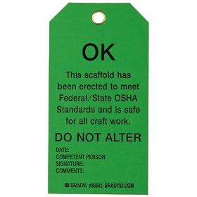 Brady 86682 5-3/4" Height, 3" Width, B-853 Cardstock, Black On Green Color Scaffolding Tag (Pack Of 100)