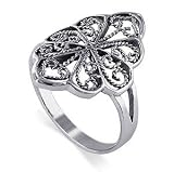 .925 Sterling Silver Filigree Floral Band Ring Size 5 to 9