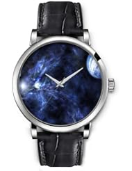 SPRAWL Aanalog Fashion Series Silver Ladies Watches of Genuine Black Leather Strap,Unique Wrist Watch for Women Girls Designed with universe