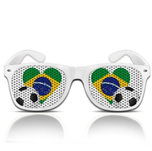Partybrillen und Promotionbrillen Karneval Spassbrille Atzenbrille Funbrille mygafas Fanartikel WM Faschingbrille – WM Herz Brasilien (NERD weiß)