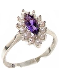 High Quality Solid 925 Sterling Silver Genuine Natural Amethyst & Pearl Cluster Ring - Finger Sizes 4 to 12 Available