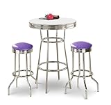 Chrome Bar Table & 2 Chrome Glitter Lavender Vinyl Seat Barstools