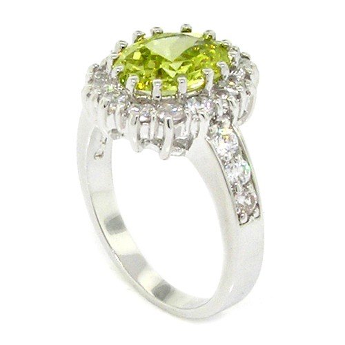Classic Royal Engagment Ring W/peridot Cz & Pav?White