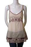 Unit Fashion Floral Embroidered Spaghetti Strap Cotton Blouse Peasant Top Beige