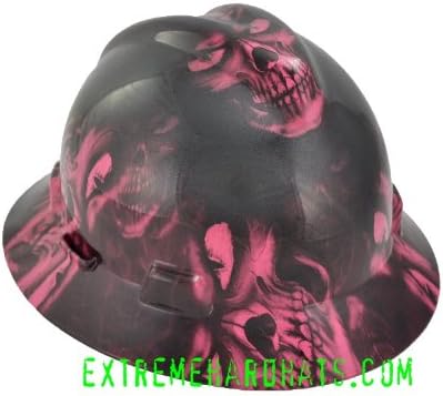 Pink Hades Skulls Devils Camo Slotted MSA V-Gard Hard Hat w/Ratchet Suspension