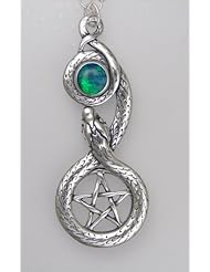 Sterling Silver Pentacle and Snake Accented With a Genuine Opal Triplet Made in America