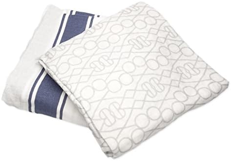 XOve Baby Blue Stripe & Gender Neutral Gray Newborn Muslin Swaddle Blanket 2 Pack - X-Large