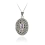 Sterling Silver Filigree Marcasite & Amethyst Cross Necklace, 18"