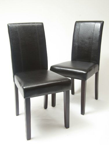 Roundhill Urban Style Solid Wood Leatherette Padded Parson Chair, Black, Set of 2