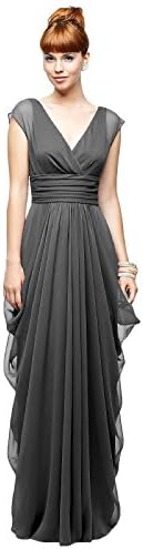 LadyFirst Women's Chiffon Pleats Cap Sleeve V-Neck Formal Party Dress Gray 14