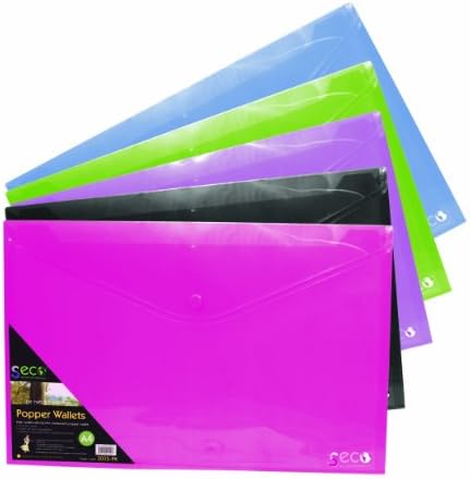 Seco A4+ Landscape Recyclable Popper Wallet - Assorted Colours (Pack of 5)