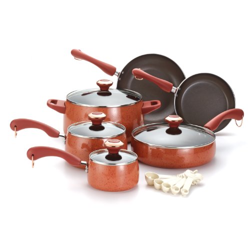 Paula Deen Signature Porcelain Nonstick 15-Piece Cookware Set, Coral Speckle 