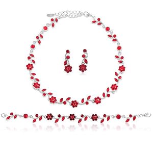 Silver Tone Red Crystal Accent Bridal Wedding 3-Piece Ne