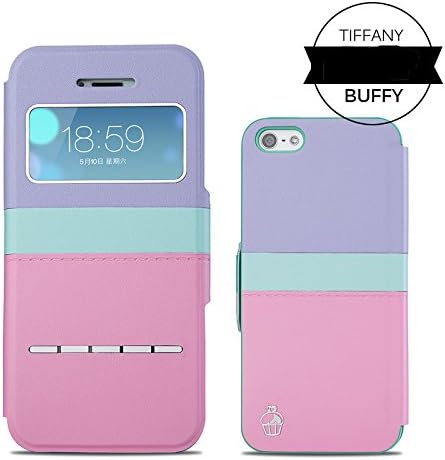 Pioneer Tech® New Style Girly Tiffany PU Leather S-view Window Flip Slim Case Cover for Apple iPhone 5 5s (Parfait)