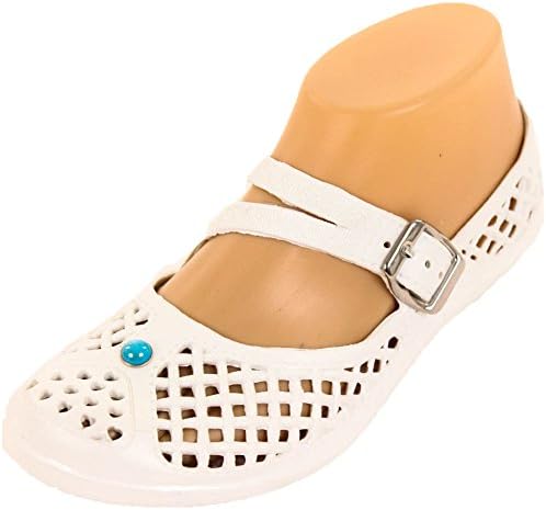 Sandal King Women's Mary Jane White Jelly Flats 7 B(M) US