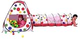 Easy Twist Polka Dot Theme Teepee Pop-up Play Tent House w/ Tunnel & 100 Play Ball w/ Tote Bag