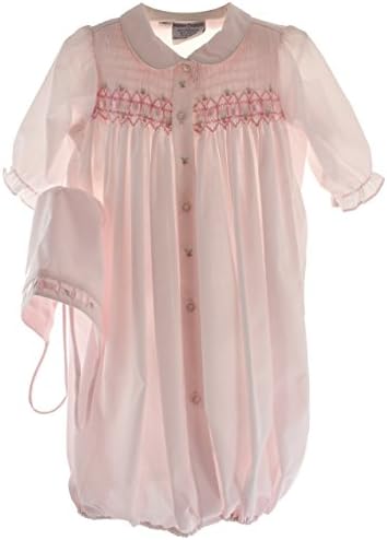 Newborn Girls Pink Dressy Layette Set Gown & Bonnet Freidknit Creations