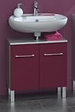 Waschbecken Unterschrank, 2 Türen, Front MDF hochglanz rubin rot, Korpus alufarben, Größe: H 625 / B 600 / T 313 cm.