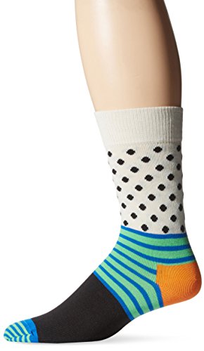 Happy Socks Men’s 1pk Unisex Combed Cotton Crew Stripes and Dots, Black Combo, 10-13