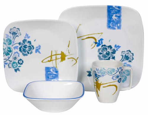 Corningware-Corelle 1074048 Ultra Asian Bloom 16 Piece Set - Square Round - Pack of 2