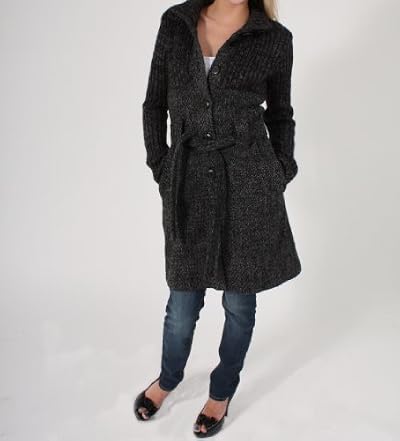 KLD Signature Long Sweater Coat with Tie Belt in Heathered Charcoal