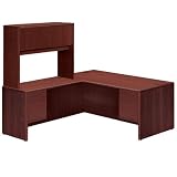10700 Series Contemporary L-Shaped Desk with 3/4 Height Pedestals  Return Hutch in Mahogany Finish