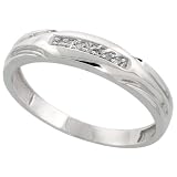 Sterling Silver Mens Diamond Wedding Band Ring 0.04 cttw Brilliant Cut, 3/16 inch 4.5mm wide, Size 10