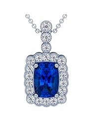 Platinum Cushion Cut Blue Sapphire And Round Diamond Pendant (GIA Certificate)