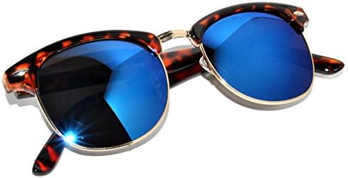 Classic Wayfarer Full Mirror Lens Sunglasses Leopard Half Frame Blue Lens Stylish