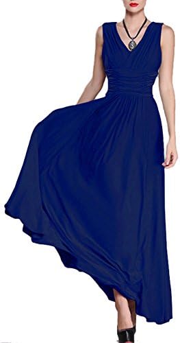 Chinmoon Women's V-Neck Beach Plus Size Summer Maxi Dress(Navy,4X Plus)