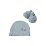 Poppet Original Classic Merino Baby Beanie and Booties, 6-12m, Blue