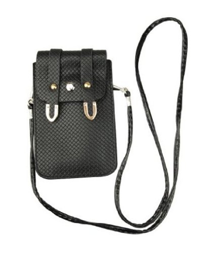 Anleo Mobile Phone PU Leather Bag Case Cover Pouch With Shoulder Strap For iPhone 5 4s Samsung Galaxy Note2 Galaxy S3 I9300 Galaxy S4 I9500 Htc One Motorola Blackberry Z10 Etc With Various Colour (Black)